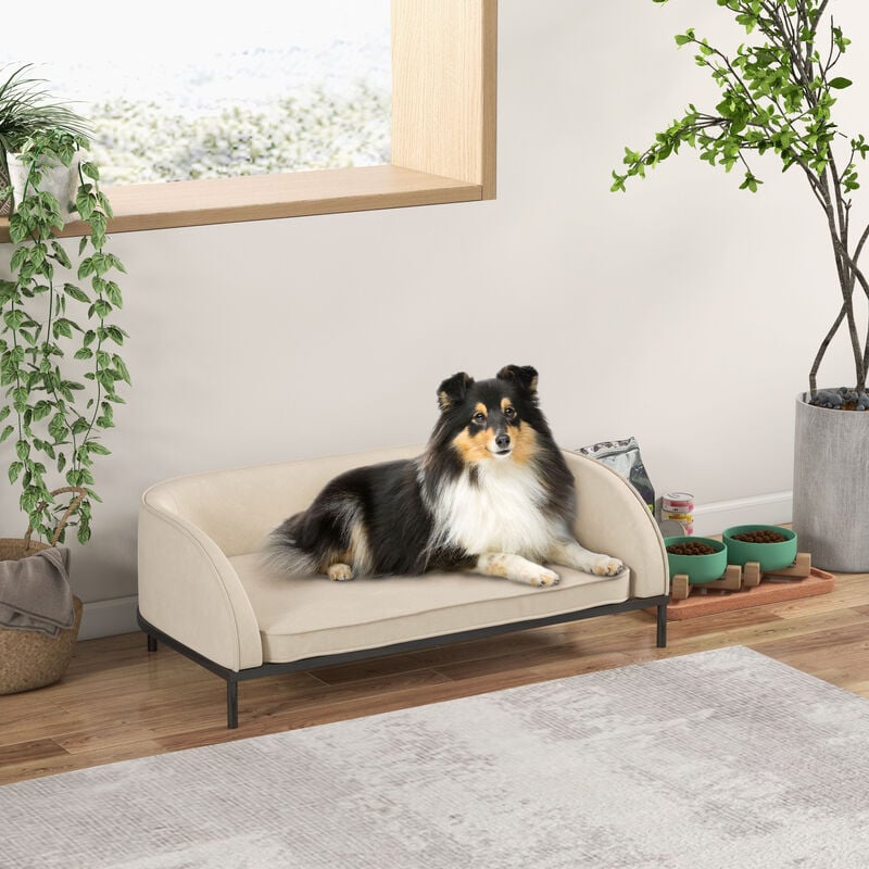 Canapé chien lit pour chien chat design contemporain coquillage dim. 98L x  60l x 35H cm coussin moelleux velours vert