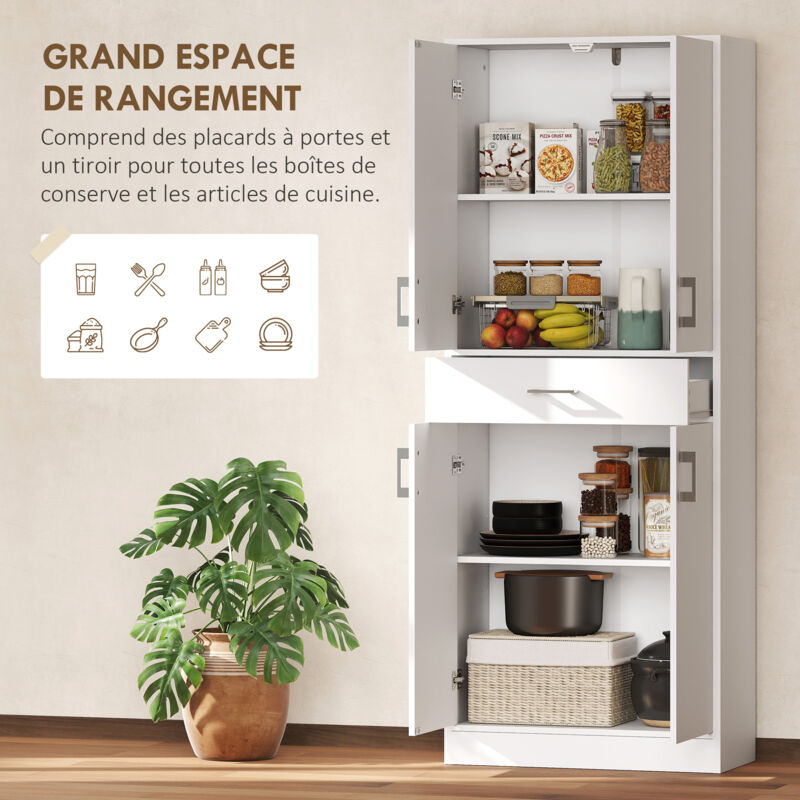HOMCOM Buffet Vaisselier Cuisine Élégant Gris - Meuble Rangement 2 Placards Portes Doubles, Tiroir & Étagères Réglables, 80 X 40 X 152,5 Cm