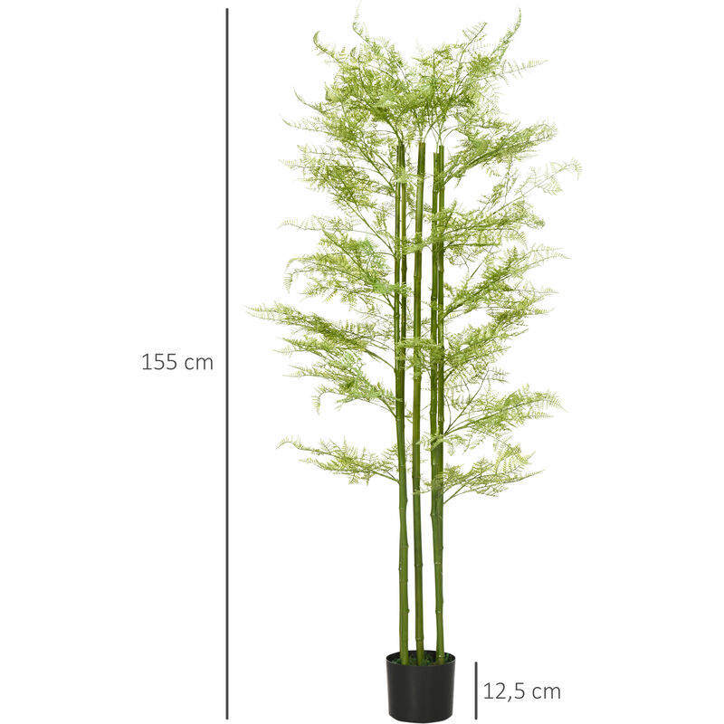 Homcom - Bambou artificiel H. 60 cm feuilles denses réalistes pot inclus  noir avec lichen vert