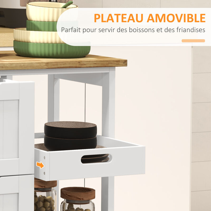 Desserte de cuisine multi rangement 3 tiroirs 2 portes avec