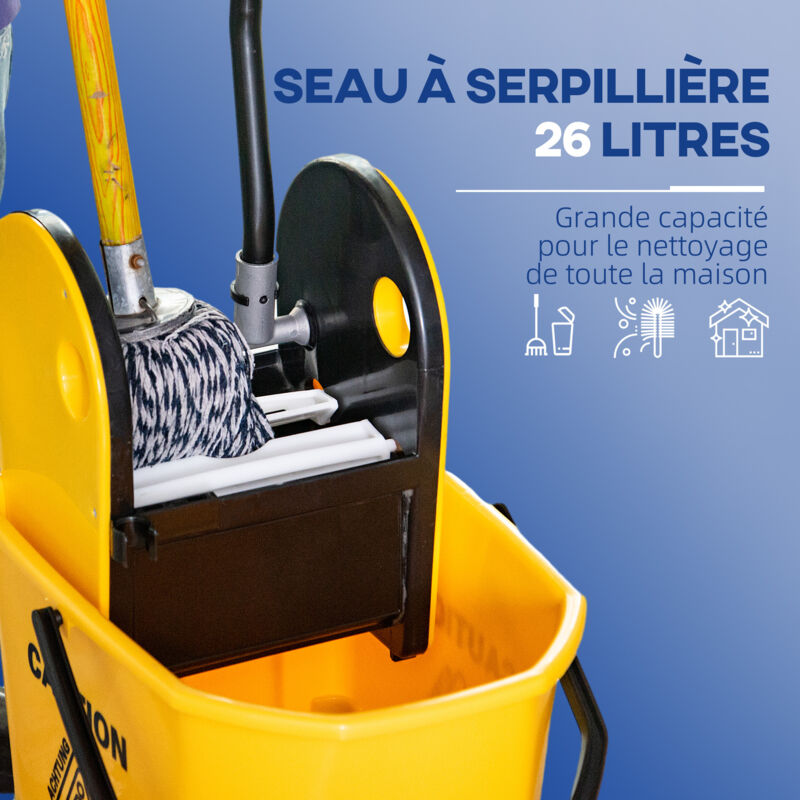 Chariot De Nettoyage Double Seau Compact TAMPEL - 20 Litres Avec Presse à Plat - 4 Roues Directionnelles