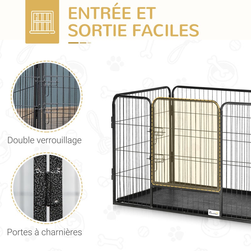 PAWHUT Cage chien démontable - enclos chien intérieur/extérieur - porte  verrouillable, plateau - acier ABS gris noir pas cher 
