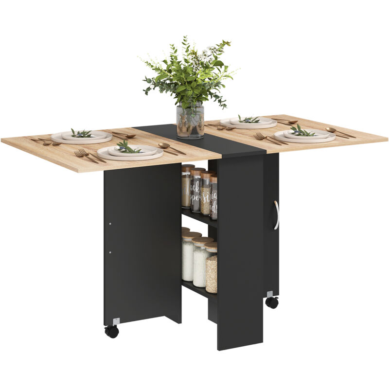 Table Cuisine Pliable Avec 4 Chaises – Marron, Roulettes, Rangement, Idéal Petit Espace