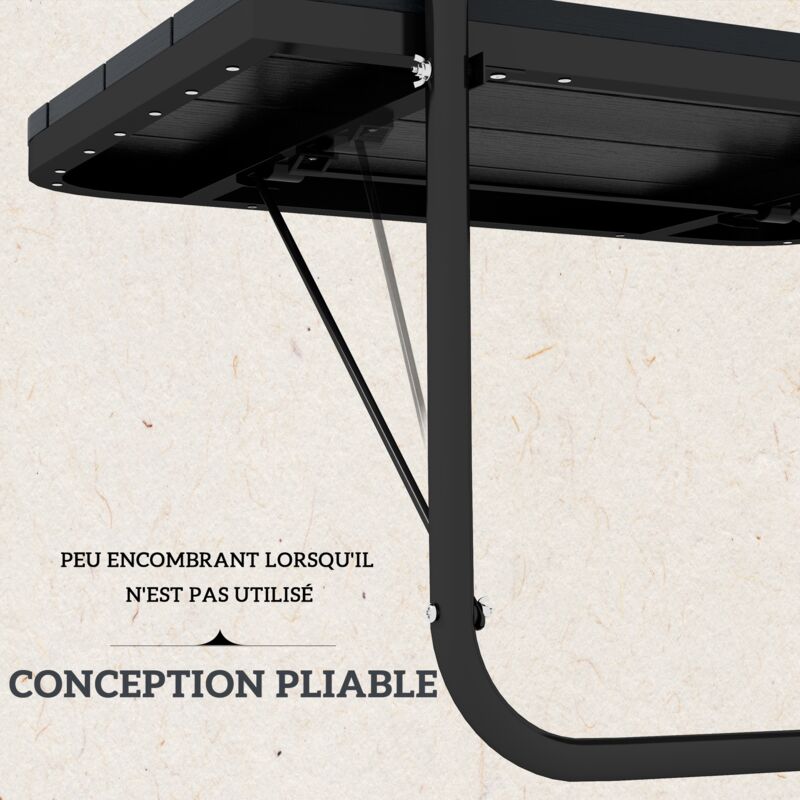 Table Suspendue Pour Balcon FANTASK - Pliable, Réglable En Hauteur - 60,5x40,5 Cm, Charge 20 Kg - Noir - Idéale Pour Plantes, Verre, Livre