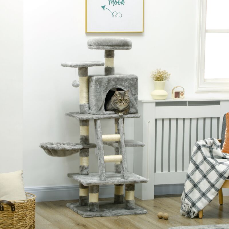 Arbre à Chat PawHut 177 Cm - 3 Plateformes, 2 Niches, 2 Hamacs | Griffoir Sisal, Stable, Pour Plusieurs Chats - 6