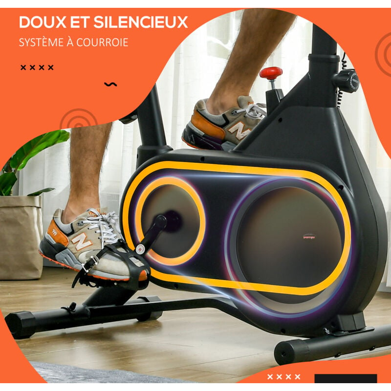 Velo d appartement reglable velo biking cardio volant d inertie 4 Kg ecran LCD support Ipad porte gobelet acier noir