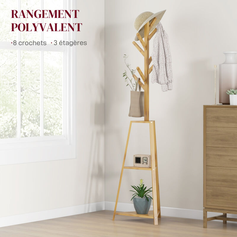 Porte-manteau Sur Pied ALBA – 10 Patères, Base Lestée Stable, Tête Rotative, Couleur Beige, Montage Facile