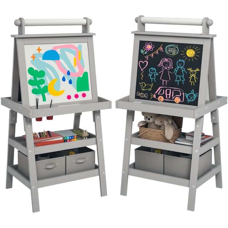 Chevalet Double Face Pour Enfant 18-48 Mois – Tableau Blanc + Tableau Noir, étagères Intégrées | En MDF, Dimensions 54x48x88cm, Assemblage Facile