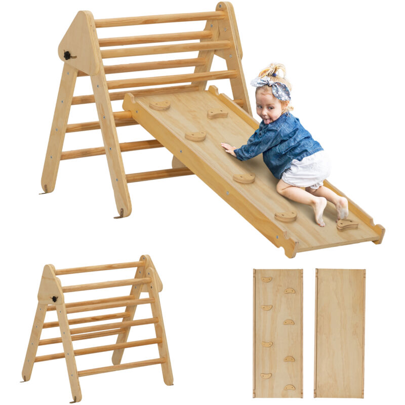 Triangle D'Escalade Enfant 5-en-1 Avec Toboggan – Bois Naturel, Pliable, Pour 18-48 Mois (Max 50 Kg) - 8