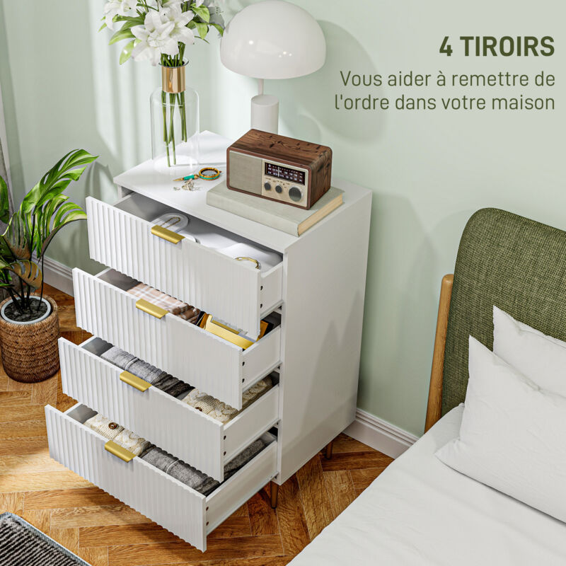 Commode 4 tiroirs en tissu utah 80 cm meuble de rangement design industriel