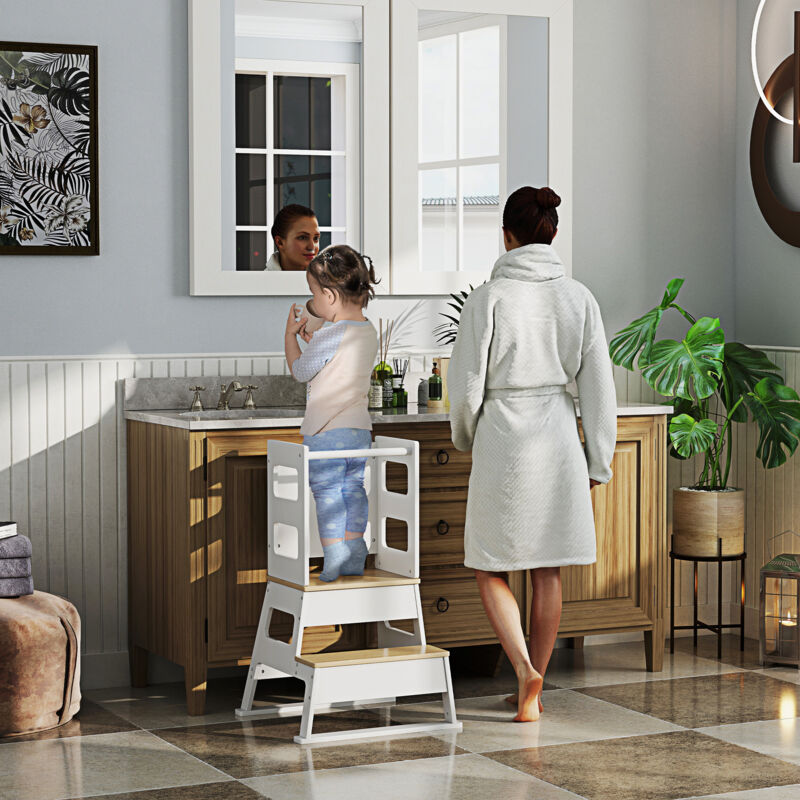 Tour D’apprentissage 3 En 1 HOMCOM – Avec Tableau Noir, Bureau Et Tabouret, Pour Enfants 3-6 Ans