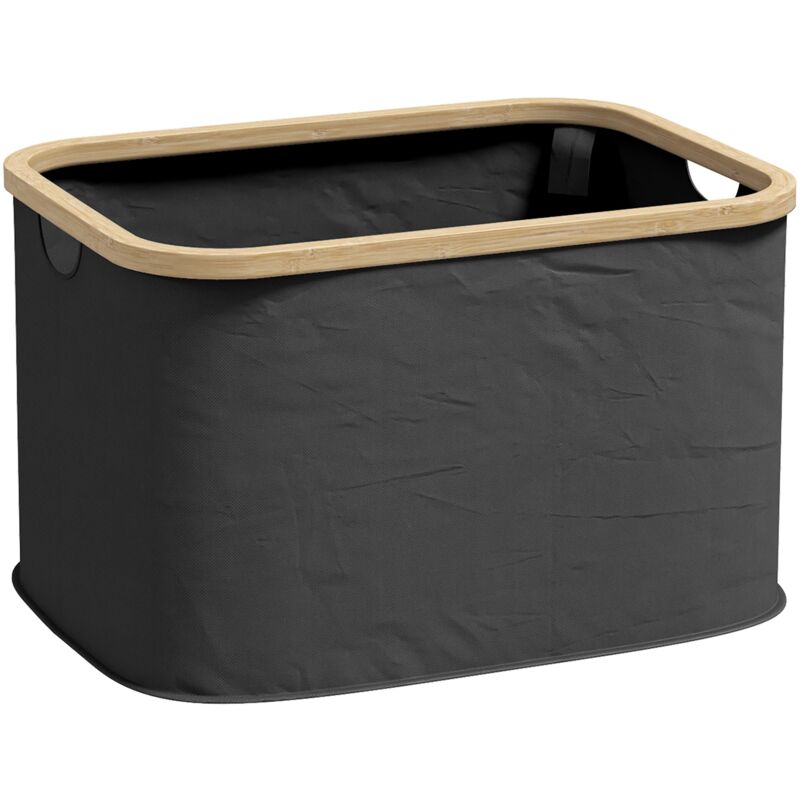 HOMCOM Panier à linge - sac en tissu amovible, couvercle - bois bambou verni pas cher