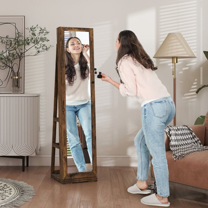 Armoire à bijoux pivotante verrouillable avec miroir - armoire bijoux multi-rangement - MDF gris clair 2