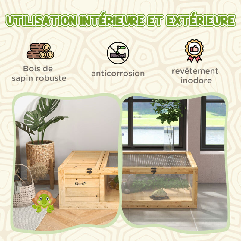 Enclos à Tortues Divit BF31 DPL2 - Résistant Aux Intempéries 97x57x51 Cm En Bois - Neuf