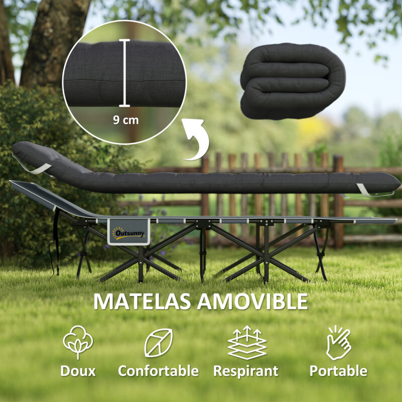 TRESKO XXL lit de camp pliable pour camping VERT 210 x 72 x 45 cm tubes