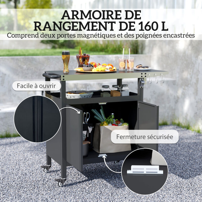 Chariot De Barbecue D'extérieur à 3 Étagères Desserte De Jardin Avec 4 Roues Verrouillables - Desserte de jardin