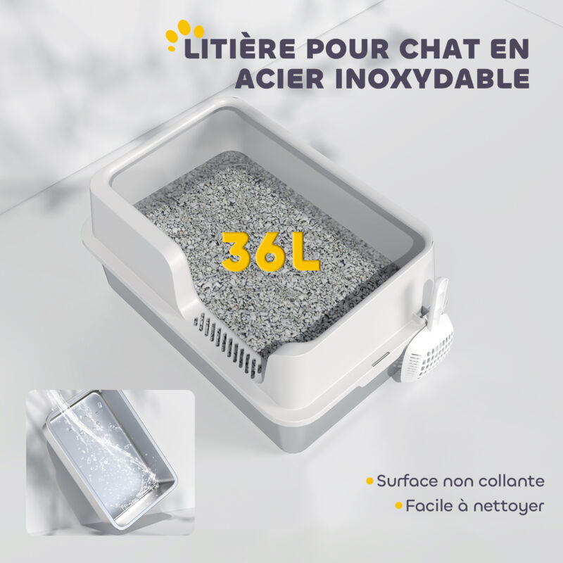 Ferplast Bac à Litière Pour Grand Chat, Maison De Toilette, Nettoyage Facile, En Plastique, L 64,5 X W 49,5 X H 14,5 Cm, Noir