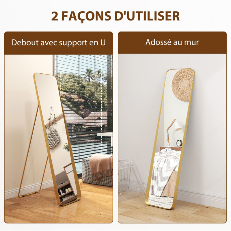 HOMCOM Grand Miroir Pleine Longueur 50x160cm - Miroir Sur Pied, Mural Ou Posé - Cadre Noir Élégant Pour Chambre, Salon Et Dressing
