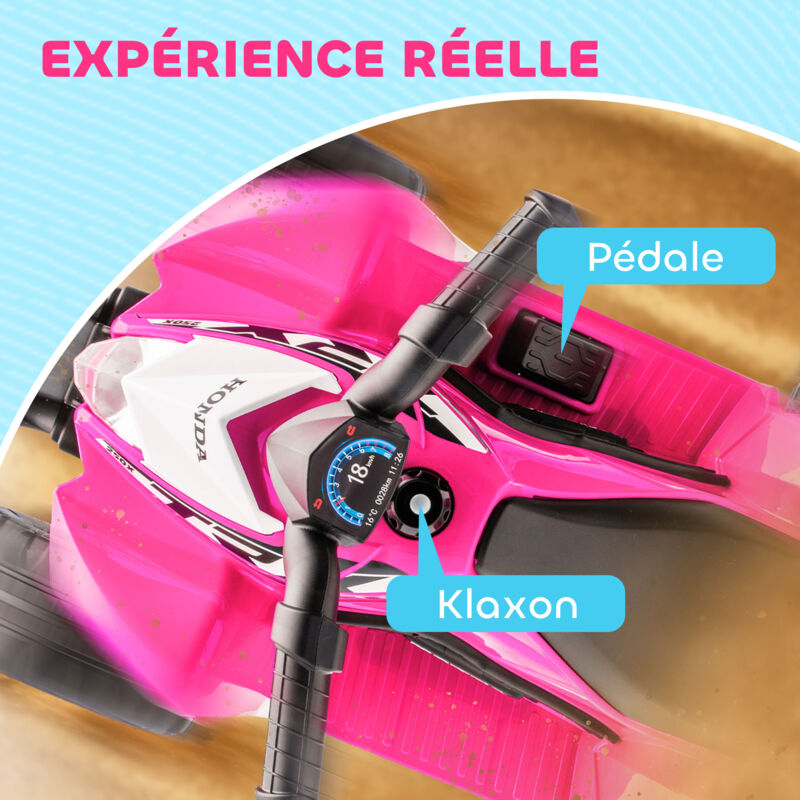 AIYAPLAY Quad Électrique Enfant 6V Honda Officiel – Voiture Électrique Pour Enfants 1,5-3 Ans, Vitesse 2,8 Km/h, Phares LED, Klaxon, 4x4 Rose Super Mignon