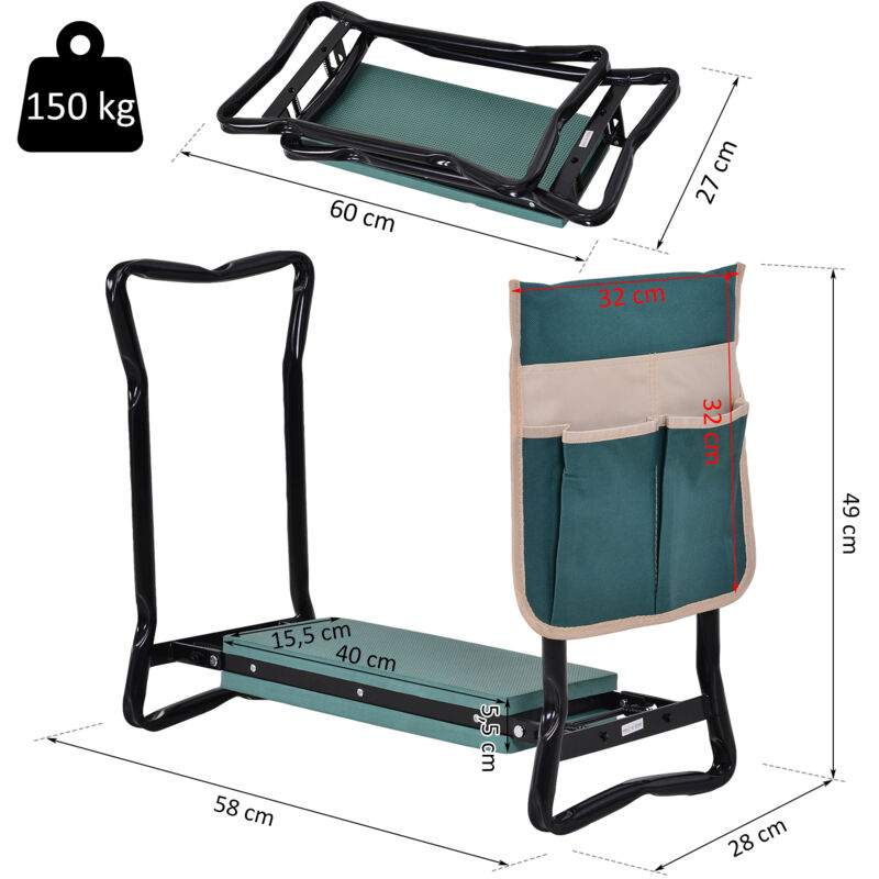 BIKAIN - Tabouret De Jardin Pliable - Ensemble D'outils - Sac De Rangement Avec Fermeture éclair