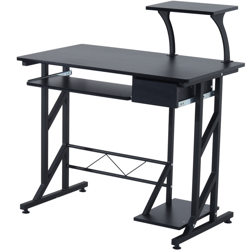 HOMCOM Bureau informatique table ordinateur multi-rangements avec tiroirs  clavier étagère coulissante support imprimante espace unité centrale  panneaux particules 120 x 55 x 85 cm noir 85cm