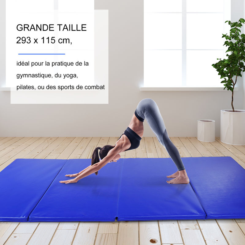 Tapis de Gymnastique Pliable 180 x 60 x 3,8 cm Matelas de Fitness Portable  Natte de Gym pour Fitness, Yoga, Sport et Exercice Bleu