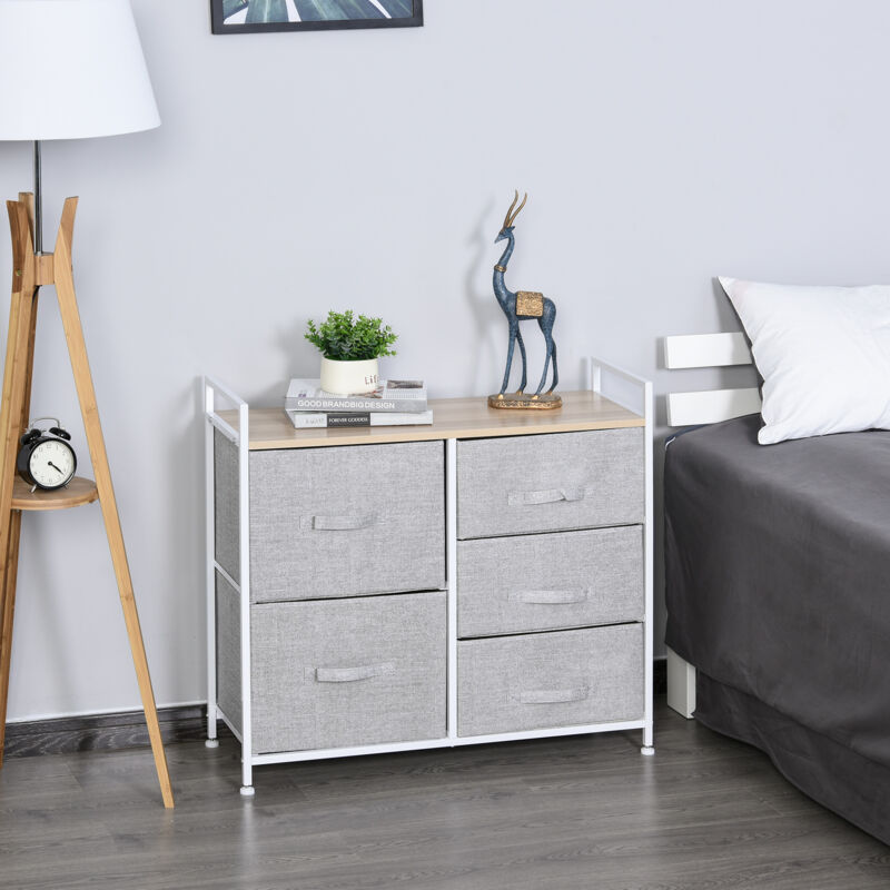 Commode meuble de rangement 5 tiroirs amovibles pour chambre salon cuisine  83 x 29 x 77 cm gris - Conforama