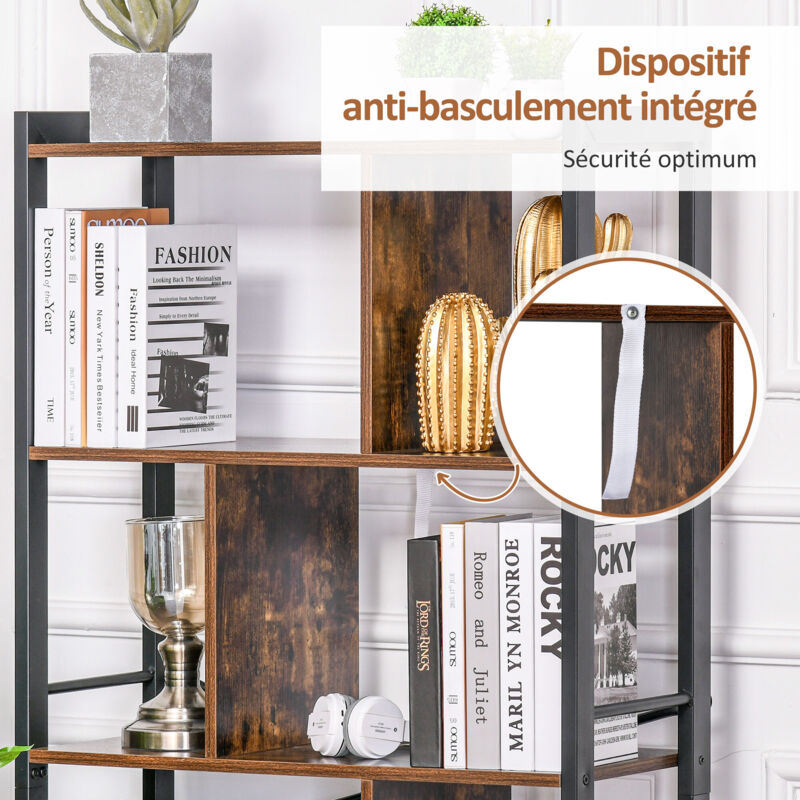 Bibliothèque FurnitureR 14 étagères - 152x24x166 Cm, Bois Et Métal, Marron/noir - Rangement Salon, Bureau, Chambre