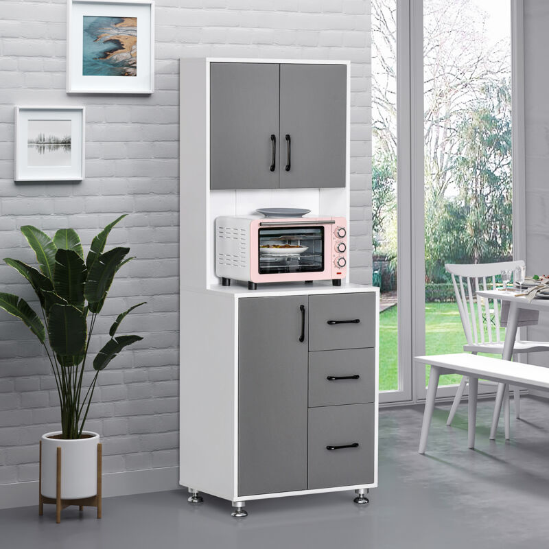 HOMCOM Armoire de cuisine buffet cuisine multi-rangements étagères réglables 4 portes et grand tiroir 76 x 40 x 183 cm blanc | France