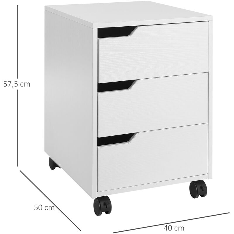 HOMCOM Caisson de Bureau Rangement Bureau sur Roulettes 3 Tiroirs  Verrouillables 40 x 41,5 x 61,5 cm Noir