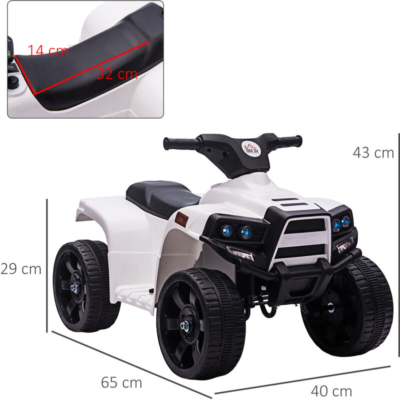 Voiture 4x4 quad buggy électrique enfant 18-36 mois 6 V 3 Km/h max. effet  lumineux sonores métal PP blanc noir