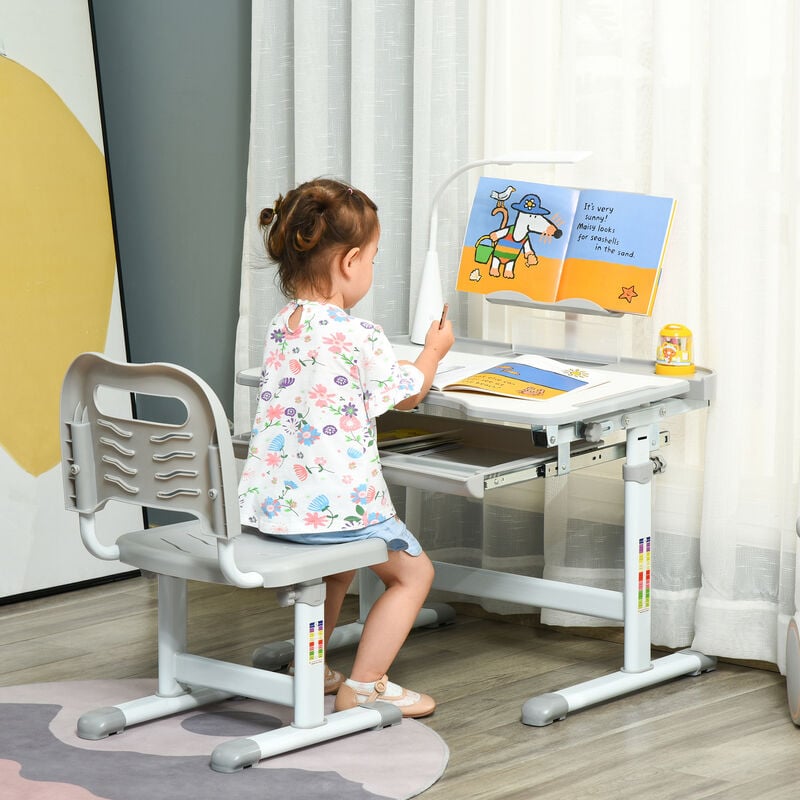 Bureau enfant multi-rangement - ensemble bureau, chaise, étagère - tiroir,  plateau coulissant, 2 niches, 2 étagères, 2 présentoirs livres - blanc