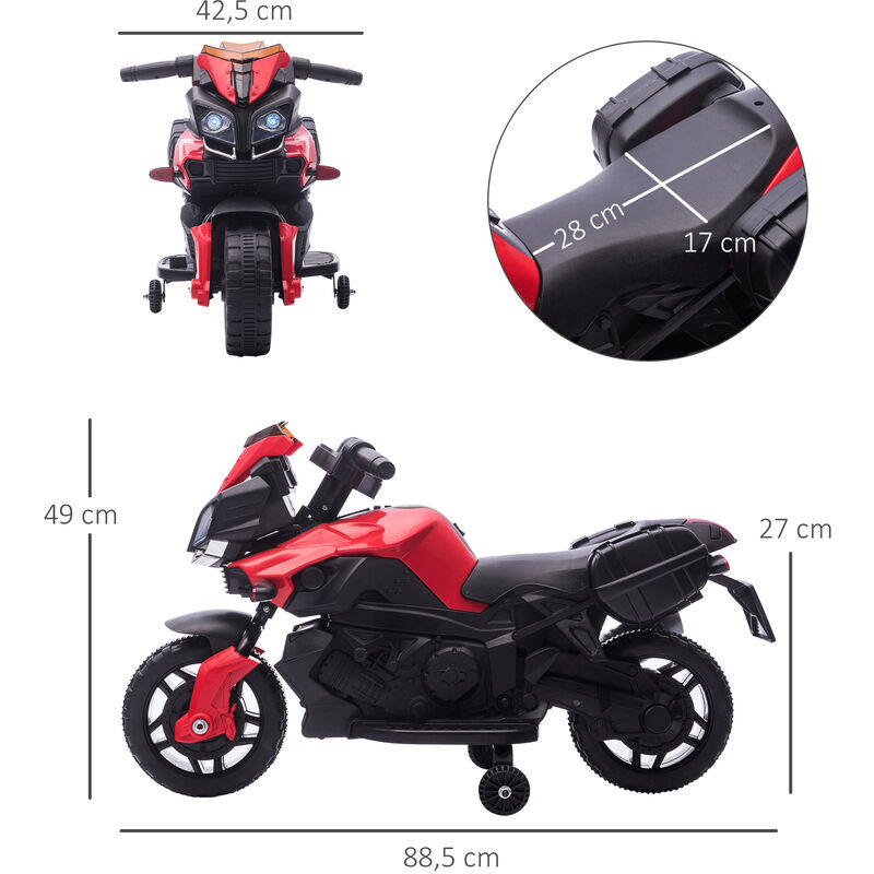 Moto électrique pour enfants 25 W 6 V 3 Km/h effets lumineux et sonores  roulettes amovibles rouge - Véhicule électrique pour enfant - Achat & prix