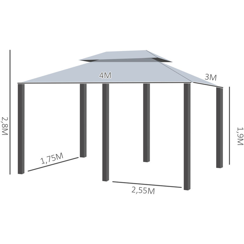 Outsunny Tonnelle Pavillon Abris de Jardin Double Toit 4 Toiles Latérales 3  x 3m Beige 