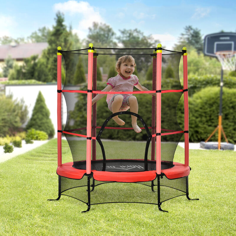 Trampoline Enfant HOMCOM Ø140 Cm - Filet De Sécurité, 6 Poteaux Rembourrés - Jardin Ou Intérieur