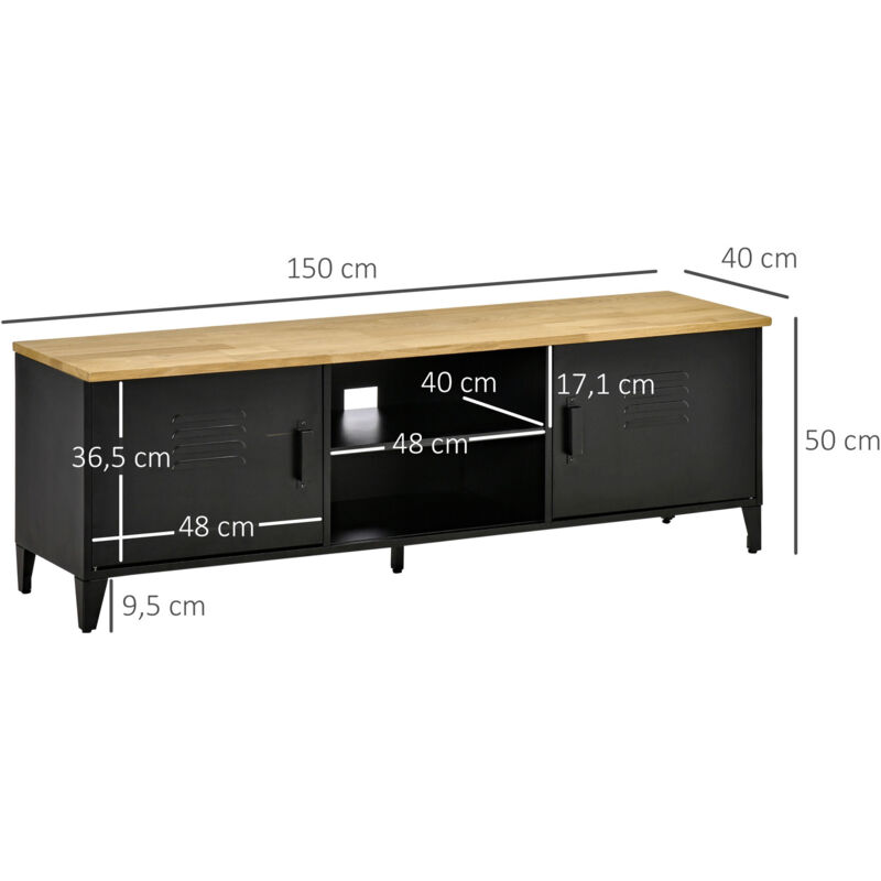 Meuble TV HOMCOM Avec Cannage - 115x40x48cm, 2 Placards, 2 Niches, Style Bois Clair, MDF