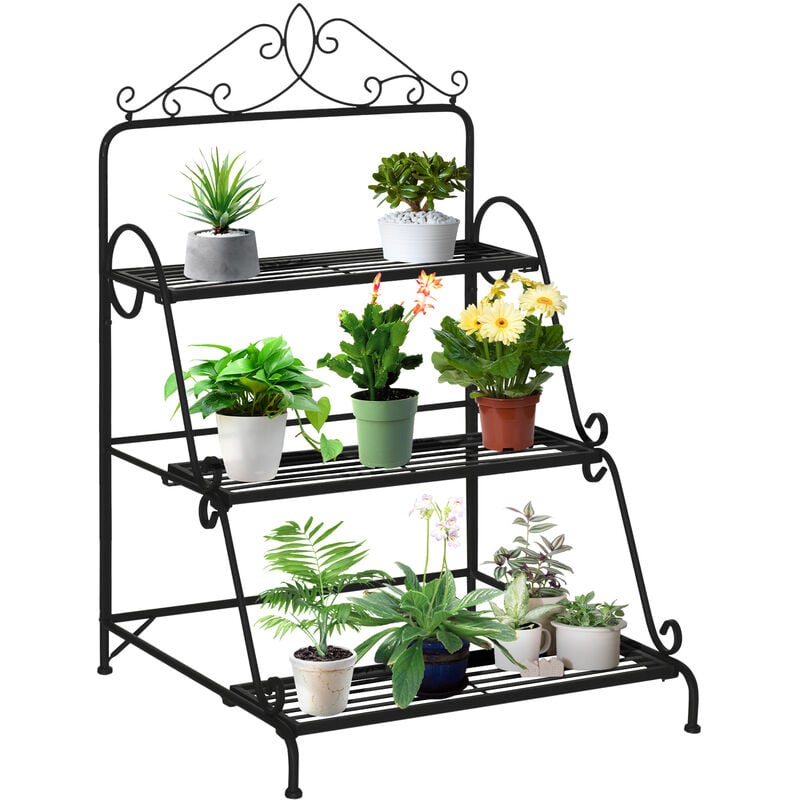 Support pour plantes avec treillis et 3 étagères escalier