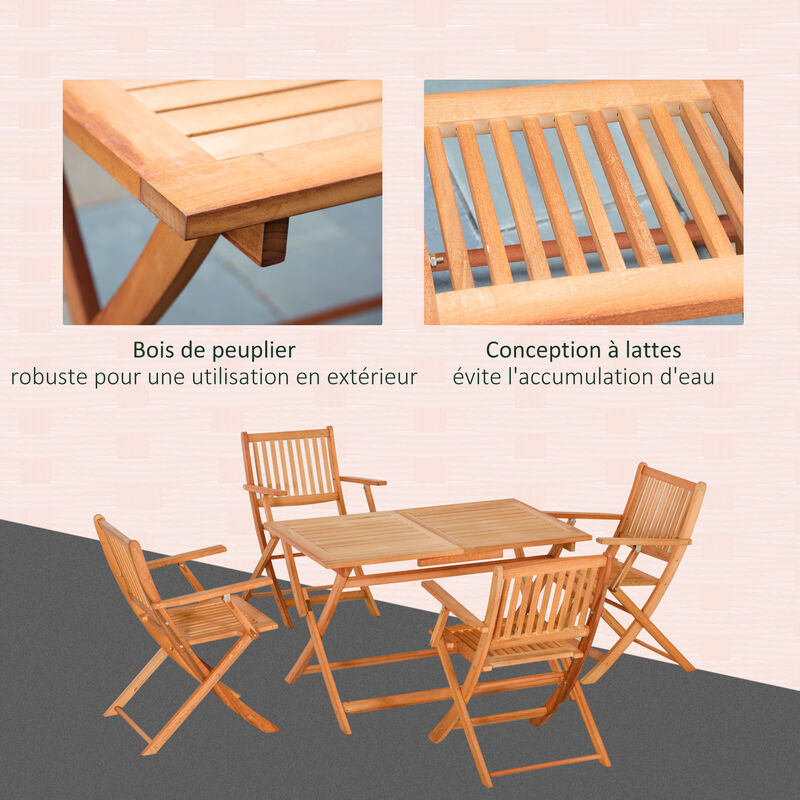 Ensemble de table à manger pliante moderne en bois massif de 5 pièces Drop  Leaf avec 4 chaises