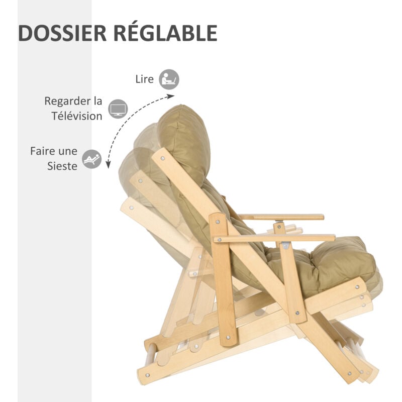 Fauteuil chaise pliable et inclinable en bois grand confort avec