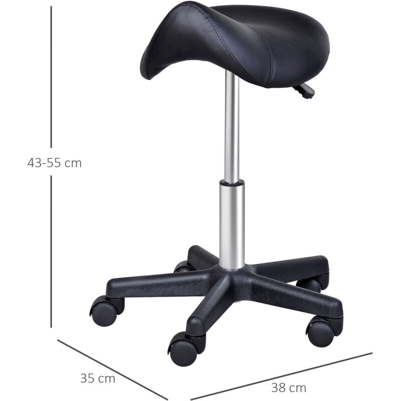 HOMCOM Tabouret De Massage Vintage Pivotant - Hauteur Réglable 49-64 Cm, Marron Métal Chromé