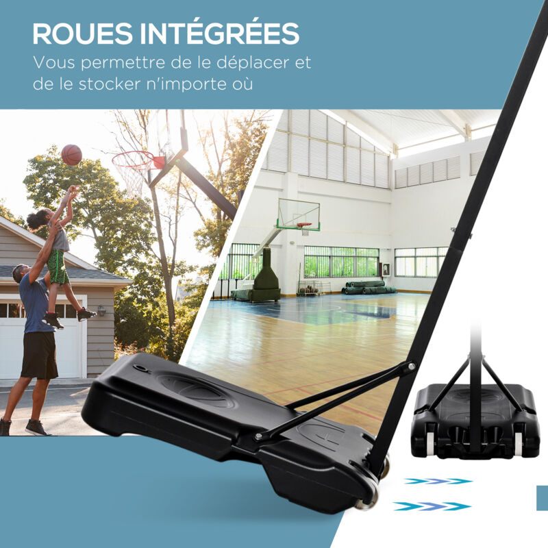 HOMCOM Panier Basketball Extérieur Réglable 212-250 Cm – Sur Roulettes, Stable