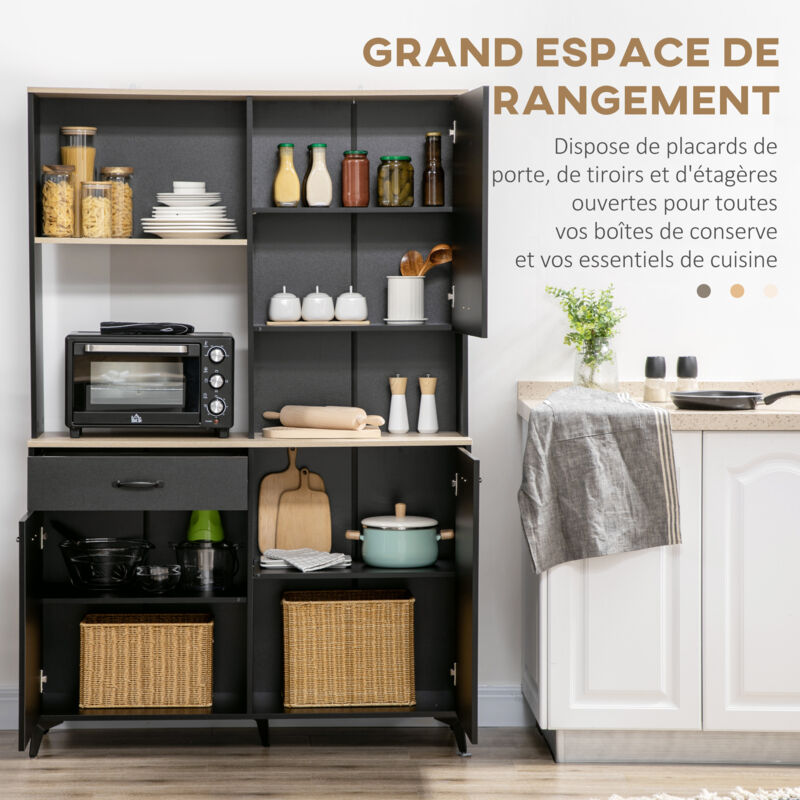 Buffet design industriel 4 tiroirs, 2 niches acier noir aspect bois Homcom | Maisons du Monde