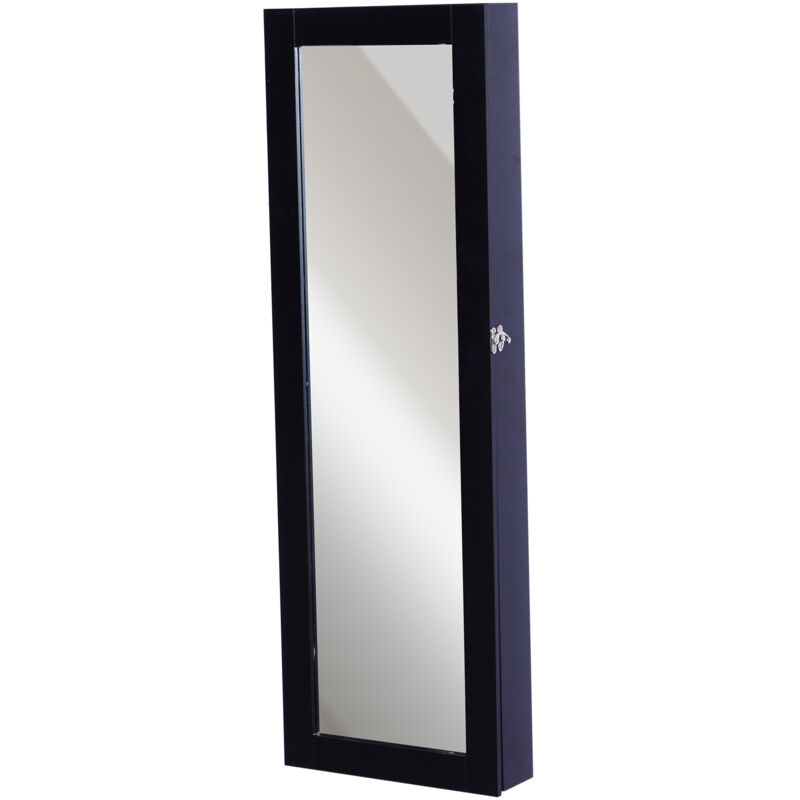 Armoire à bijoux multi-rangements design contemporain mural avec miroir 37L x 10l x 112H cm noire