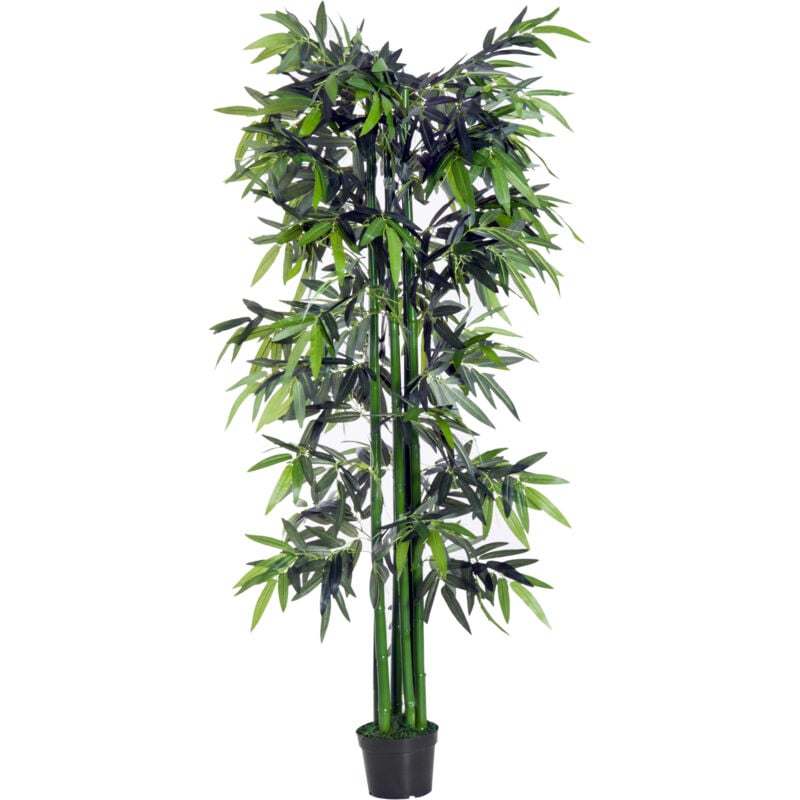 Bambou artificiel hauteur 1,2 m 369 feuilles denses réalistes pot inclus  noir avec lichen vert - Vase et plante artificielle - Objet décoratif -  Décoration