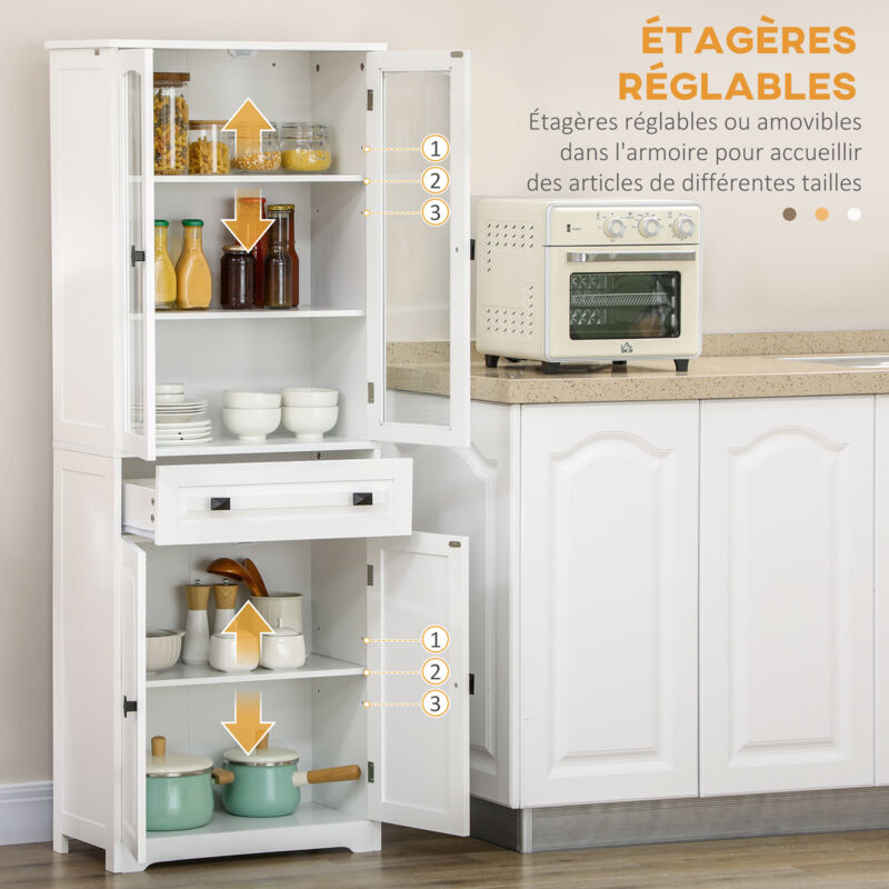 Armoire De Cuisine Haute Style Industriel 175x100x40cm - Bois Et Fer, 3 Tiroirs, 2 Portes - Buffet Rangement