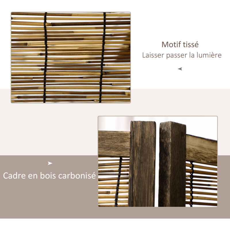 Paravent Interieur 4 Panneaux 153,5 X 144 Cm, Bois De Paulownia Coussinets Antiderapants