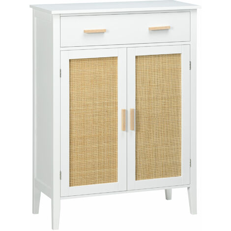 Homcom – Meuble à chaussures moderne blanc – 2 portes en rotin effet cannage – 80x35x110cm – 3 étagères réglables – MDF et bois de pin