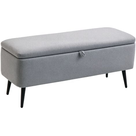 Banc coffre de rangement 2 en 1 dim. 102L x 40l x 39H cm piètement acier noir tissu gris