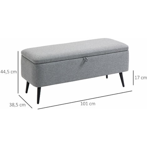 Banc coffre de rangement 2 en 1 dim. 102L x 40l x 39H cm piètement acier noir tissu gris
