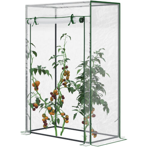 Outsunny – Serre à tomates 100L x 50l x 150H cm – Acier thermo-laqué – Bâche PVC haute densité 140 g/m² anti-UV – Porte zippée déroulante